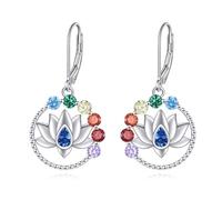 Lotus Earrings for Women Sterling Silver Lotus Chakra Dangle Drop Earrings Lotus Flower Leverback Earrings Yoga Jewellery Gifts (Lotus Earrings)