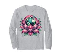Lotus Earth Flower Eco Balance Botanical Globe Art Long Sleeve T-Shirt