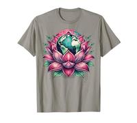 Lotus Earth Flower Eco Balance Botanical Globe Art T-Shirt