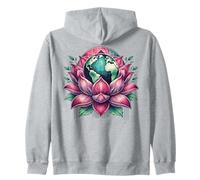 Lotus Earth Flower Eco Balance Botanical Globe Art Zip Hoodie