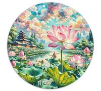 Lotus Flower 1000 Piece Scenery Round Jigsaw Puzzles 100% Recycled Cardboard Beautiful Decoration for Adults And Kids 1000pcs (67.5x67.5cm)