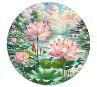 Lotus Flower 1000 Pieces Scenery Round Jigsaw Puzzles 100% Recycled Cardboard Beautiful Decoration for Adults And Kids 1000pcs (67.5x67.5cm)