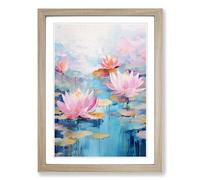 Lotus Flower Action Painting Framed Print | A2 Oak Framed Wall Art | Ready to Hang | Modern Floral Picture | Living Room Bedroom Lounge Office
