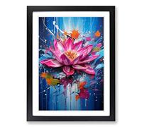 Lotus Flower Action Painting No.3 Framed Print | A2 Black Framed Wall Art | Ready to Hang | Modern Floral Picture | Living Room Bedroom Lounge Office