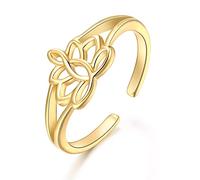 Lotus Flower Adjustable Ring for Women Comfort Fit Wedding Open Rings Stacking Finger Encouragement Yoga Spiritual Delicate Everyday Ring for Mom Birthday