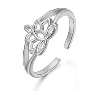 Lotus Flower Adjustable Ring for Women Girls Comfort Fit Hollow Wedding Open Rings Stacking Finger Encouragement Yoga Spiritual Jewelry Delicate Everyday Ring for Mom Birthday (Silvery)