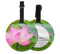Lotus Flower and Bud,Luggage Tags Pu Leather Name Tag Travel Suitcase Identifier ID Tags Durable Baggage Label 2 pcs