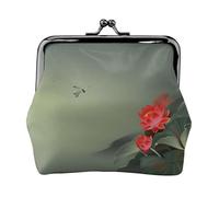 Lotus Flower and Dragonfly Print Print Coin Purse for Men Women Leather Kiss Lock Small Pouch Coin Wallet
