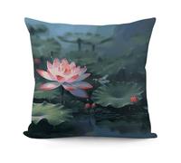 Lotus Flower and DragonflyPlush Pillow Cover,Soft Breathable and Comfortable,Throw Pillow Cover,Elegant Designed,Pillow Cases for Bed Sofa Couch Living Room 18 * 18In
