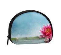 Lotus Flower Bamboo Full Format Printed Polyester Portable Mini Storage Bag Shell Shaped Wallet Small Coin Wallet Shell Storage Bag