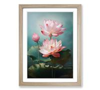 Lotus Flower Classicism Framed Print | A2 Oak Framed Wall Art | Ready to Hang | Modern Floral Picture | Living Room Bedroom Lounge Office