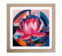 Lotus Flower Constructivism No.6 Framed Print | 18x18 Inch Oak Framed Wall Art | Ready to Hang | Modern Floral Picture | Living Room Bedroom Lounge Office