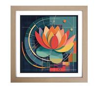 Lotus Flower Constructivism No.7 Framed Print | 18x18 Inch Oak Framed Wall Art | Ready to Hang | Modern Floral Picture | Living Room Bedroom Lounge Office
