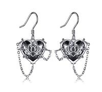 Lotus Flower Earrings Sterling Silver Gothic Black Heart Earrings Drop Lotus Flower Gothic Jewellery Witchy Gifts for Women
