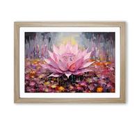Lotus Flower Expressionism No.2 Framed Print | A2 Oak Framed Wall Art | Ready to Hang | Eclectic Floral Picture | Living Room Bedroom Lounge Office