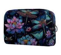 Lotus Flower Flying Fantasy Dragonflies Vintage Style Small Makeup Bag for Women Cosmetic Storage Bag with Zipper Beauty Accessories Organizer Bag