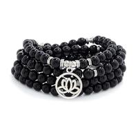 Lotus Flower Gifts Mala Beads 108 Healing Bracelet Necklace Meditation Accessories (Black Agate)