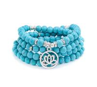 Lotus Flower Gifts Mala Beads 108 Healing Bracelet Necklace Meditation Accessories (Green Turquoise)