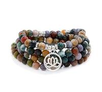Lotus Flower Gifts Mala Beads 108 Healing Bracelet Necklace Meditation Accessories (Indian Agate)
