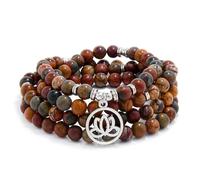 Lotus Flower Gifts Mala Beads 108 Healing Bracelet Necklace Meditation Accessories (Picasso Jasper)