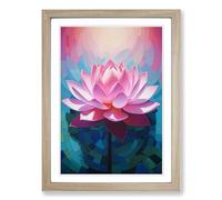 Lotus Flower Hard Edge Painting No.2 Framed Print | A2 Oak Framed Wall Art | Ready to Hang | Modern Floral Picture | Living Room Bedroom Lounge Office