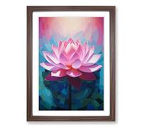 Lotus Flower Hard Edge Painting No.2 Framed Print | A2 Walnut Framed Wall Art | Ready to Hang | Modern Floral Picture | Living Room Bedroom Lounge Office
