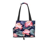 Lotus Flower Illustration Printed pet shoulder bag for going out - small dog and cat dual-purpose shoulder bag