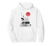 Lotus Flower Japanese Sumi-e Ink Art Red Sun Zen Illustratio Pullover Hoodie