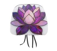 Lotus Flower Magenta Violet Stained Glass Printed Car Headrest Cover,2 Pieces, Elastic Comfort Head Rest Cover for Women Men, Universal Fits Most Cars Van SUV Truck, Car Interior Decor Accessories