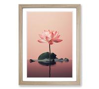 Lotus Flower Minimalism Framed Wall Art Print, Ready to Hang Picture for Living Room Bedroom Home Office, Oak A2 (48 x 66 cm)