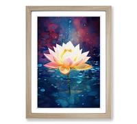 Lotus Flower Modern Framed Print | A2 Oak Framed Wall Art | Ready to Hang | Modern Floral Picture | Living Room Bedroom Lounge Office