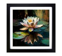 Lotus Flower Neo Impressionism Framed Wall Art Print 18x18 Inch Black