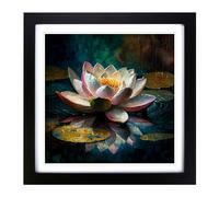Lotus Flower Neo Impressionism Framed Wall Art Print 18x18 Inch Black