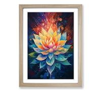 Lotus Flower Orphism Framed Print | A2 Oak Framed Wall Art | Ready to Hang | Modern Floral Picture | Living Room Bedroom Lounge Office