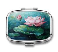 Lotus Flower Painting Pill Case Travel Portable Pocket Pill Box 2 Compartment Medicine Case Large Capacity Daily Pill Cases Vitamin Organizer Medicine Organizer Small Pill Box