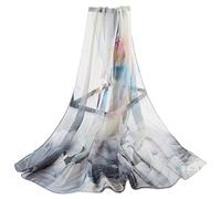 Lotus Flower Pattern Chiffon Silk Style Scarf Shawl (Grey & Black)(Size: M)