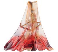Lotus Flower Pattern Chiffon Silk Style Scarf Shawl (Red)(Size: M)