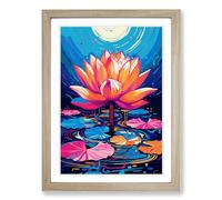 Lotus Flower Pop Framed Print | A2 Oak Framed Wall Art | Ready to Hang | Modern Floral Picture | Living Room Bedroom Lounge Office