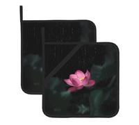 Lotus Flower Print Pot Holders Sets â€“ Heat Resistant Potholders, 2-Pack Kitchen Oven Mitts for Baking, BBQ, Microwave