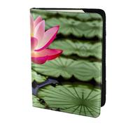 Lotus Flower Printing Cowhide Passport Holder,Passport Cover,Travel Card Cover Case For Men Women,Documents Protector, Black, One Size
