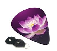 Lotus Flower Purple 6 Pack Guitar Picks With Holder, Personalized Guitar Plectrums Non-Slip Portable Ukulele Bass Picks 0.96mm For Acoustic Guitar Lovers Gifts