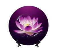 Lotus Flower Purple Ceramic Decorative Plates Bone China Decorative Plate With Display Stand Handmade Ceramic Ornament Personality Porcelain Dinner Plate Crafts For Home Office Wall Decoration 15cm