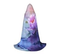 Lotus Flower Purple Print Hooded Cloak for Women Men Robes Medieval Costume Cape for Halloween Masquerade Cosplay, Black, Medium