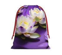 Lotus Flower Purple Print Printing 11.8x15.8in Drawstring Gift Bag With Red Ribbon Closure For Halloween Xmas,For Adults Gifting