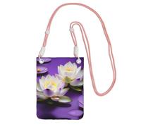 Lotus Flower Purple Print Printing Travel Cell Phone Pouch Crossbody Bag With Shoulder Strap For Phone,Walking Passport,Wallet
