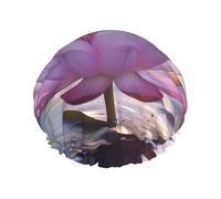 Lotus Flower Purple Print Reusable Shower Cap For Women Shower Caps With Double-Layer Elastic For Long Hair Bath