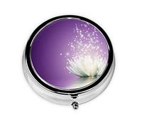 Lotus Flower Purple Print Round Pill Organizer 3 Compartment Pill Box Portable Medicine Pill Case for Outdoor Travel