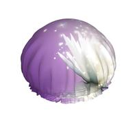 lotus flower Purple Print Shower Cap for Women & Men â€“ Reusable Double-Layer Bath Hair Cap with Elastic Strap One Size
