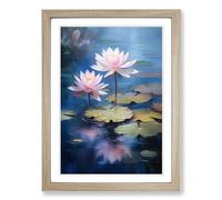 Lotus Flower Romanticism Framed Print | A2 Oak Framed Wall Art | Ready to Hang | Modern Floral Picture | Living Room Bedroom Lounge Office