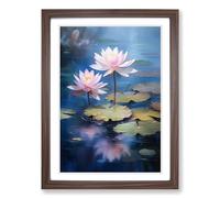 Lotus Flower Romanticism Framed Print | A2 Walnut Framed Wall Art | Ready to Hang | Modern Floral Picture | Living Room Bedroom Lounge Office